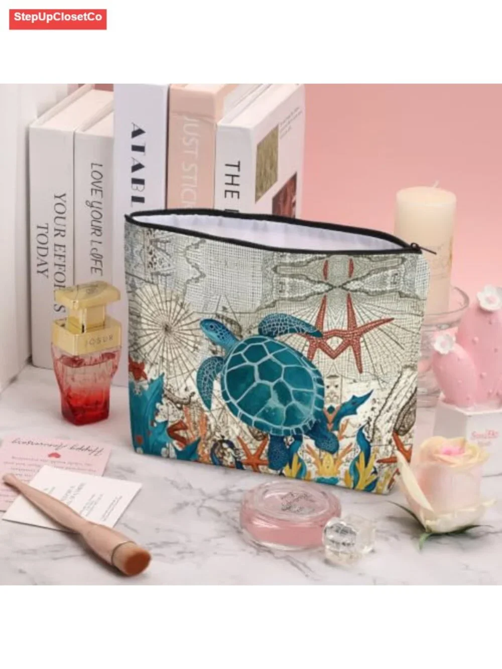 Large Canvas Travel Makeup Bag with Zipper Lining Cosmetics Pouch